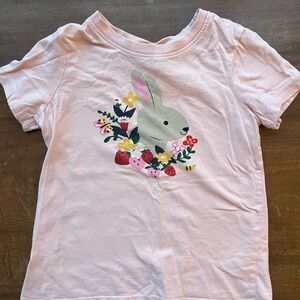Kids Pink Bunny Graphic Tee - Floral Strawberry Design